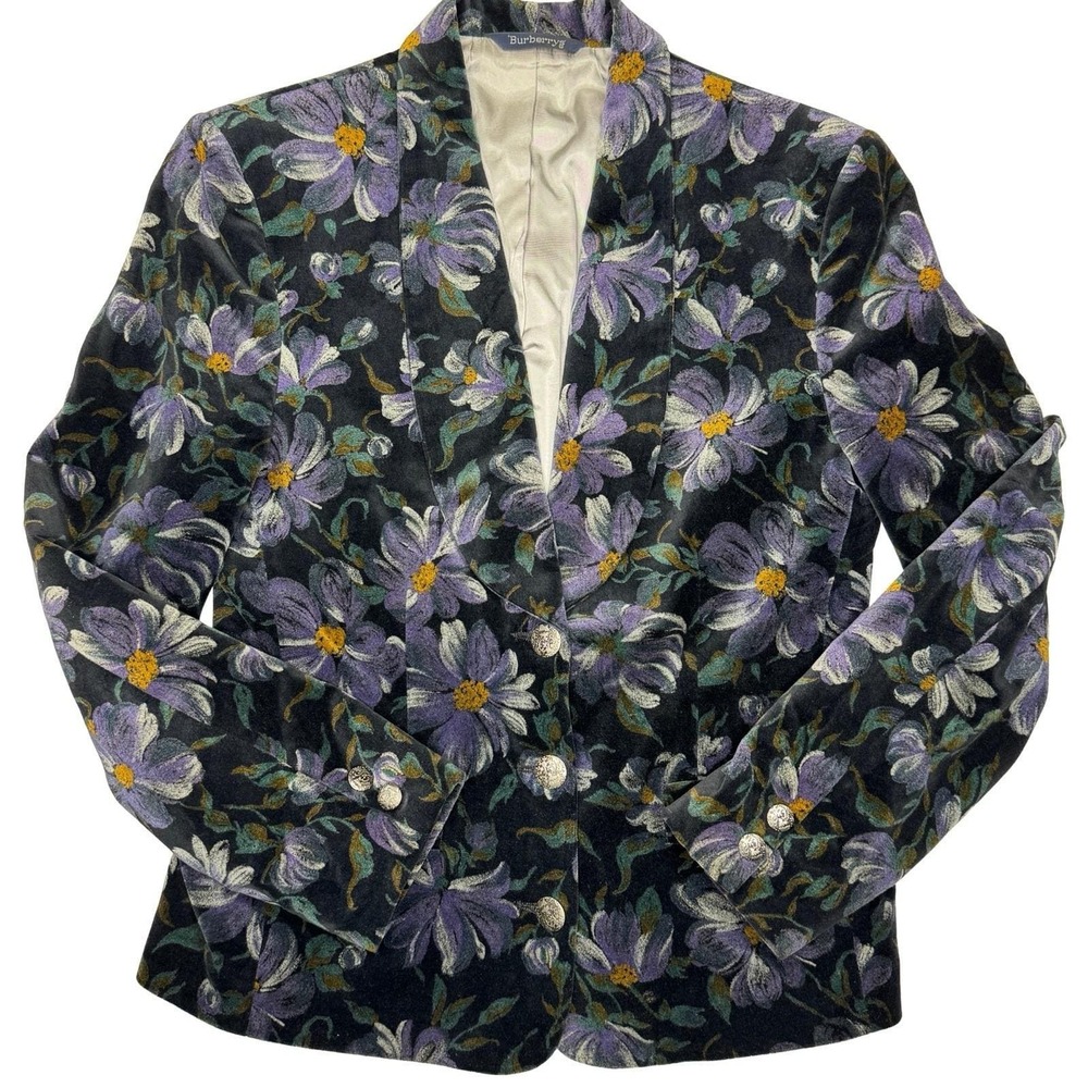 Vintage Burberrys Velvet Floral Blazer Jacket Women's 80s 90s Made‎ in USA